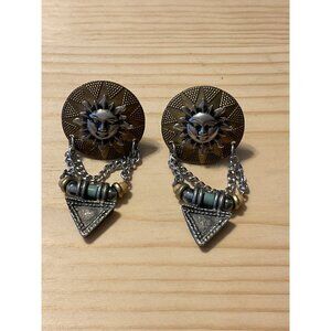 Vintage Sun & Triangle Clip-On Earrings - Unique Boho Style